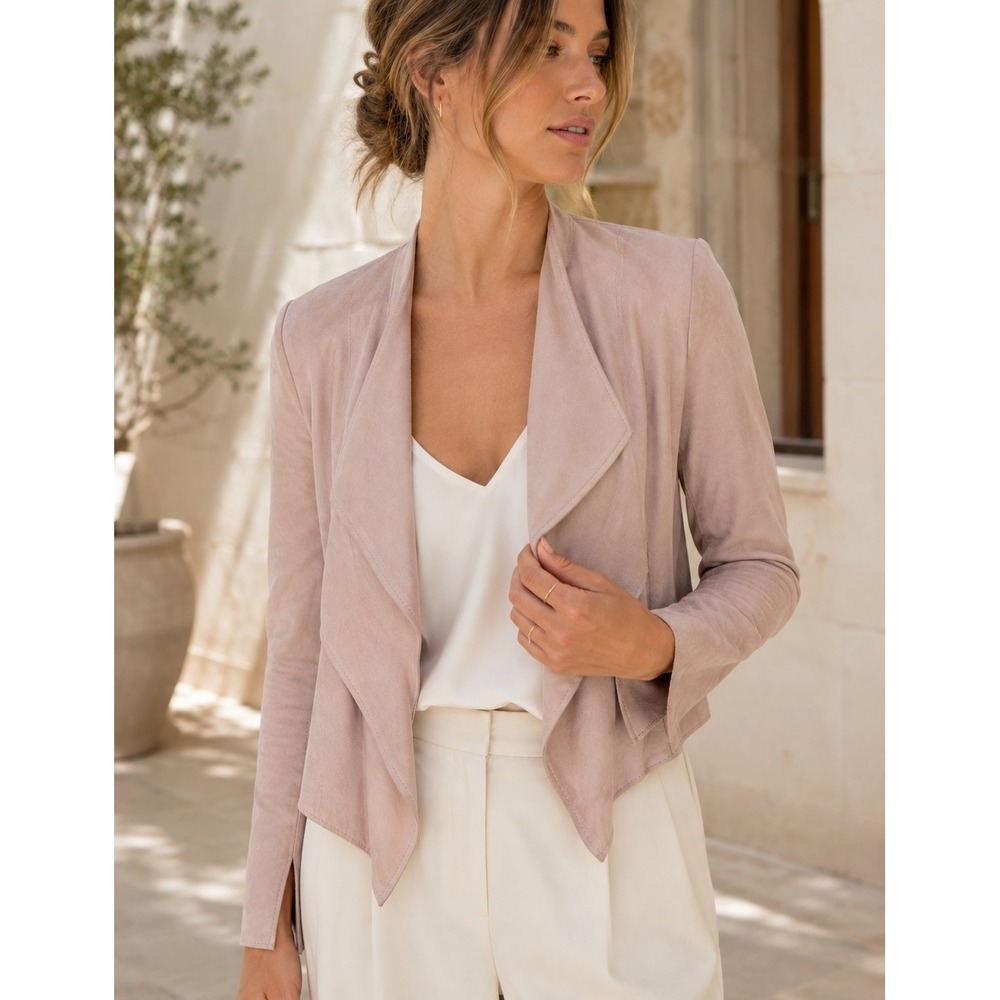 LAMARQUE Zura Blush Cascade Leather Open Front‎ Jacket Women 8